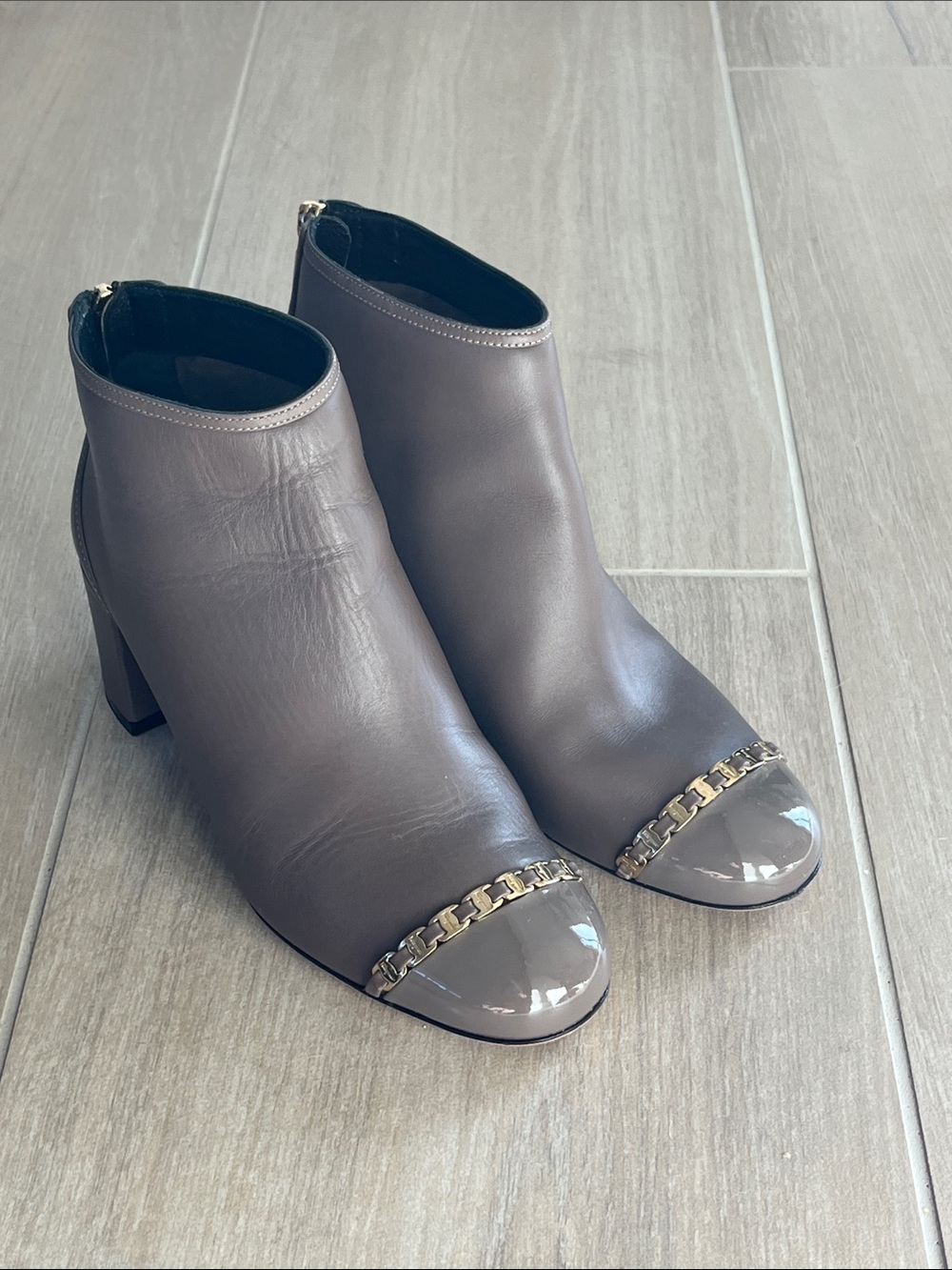 Ferragamo Ankle Boots with Gold Chain Trim